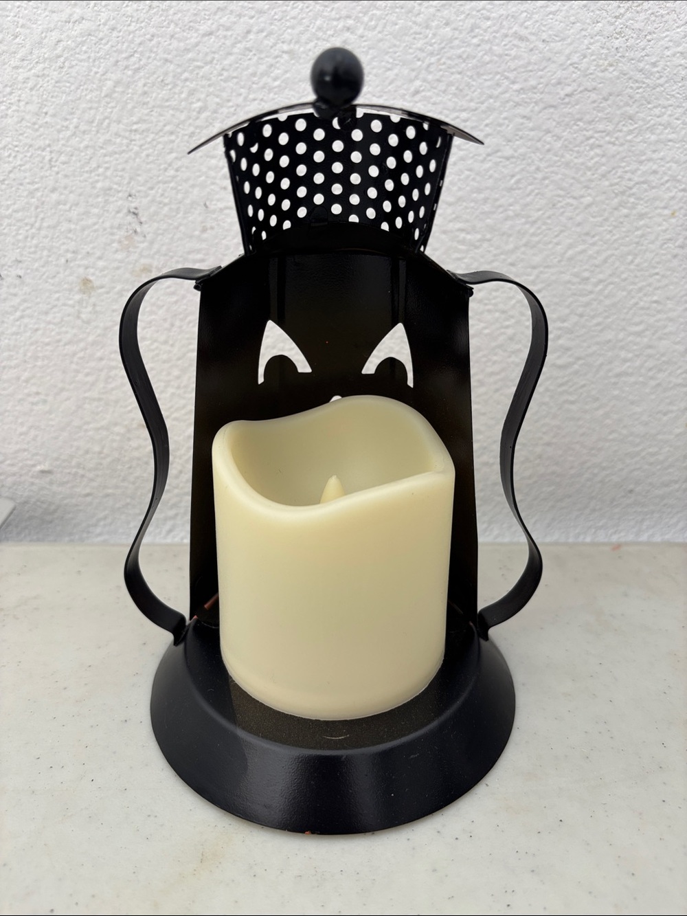 Halloween Pumpkin Lantern - Orange & Black Metal Decorative Lantern - Picture 2 of 4